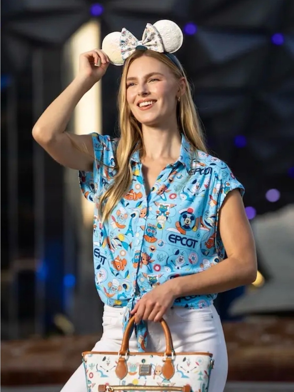 Disney EPCOT Reimagined Tie Front Cap Sleeve Blouse XS